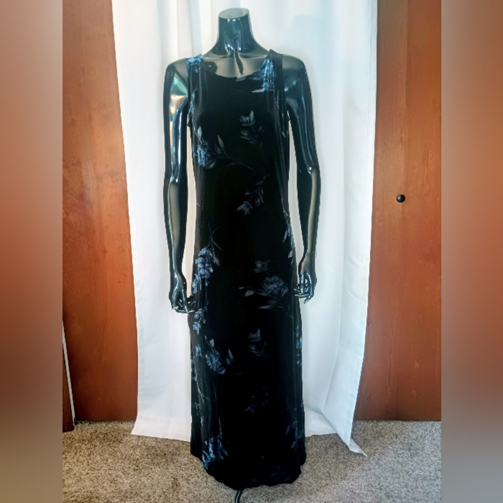 Emma James Y2K Dark Floral Velvet Maxi Dress Medium Fairy Grunge Whimsigoth 90s